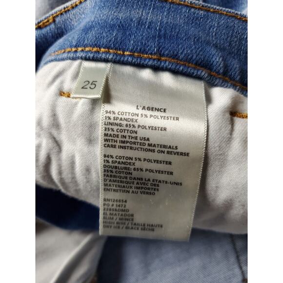 L'AGENCE Jeans 25 Womens High Rise Destroyed El Matador Raw Hems Distressed - Picture 7 of 12